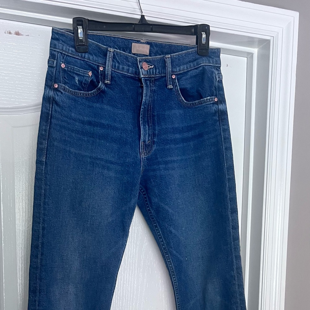 MOTHER Mid Rise Rider Ankle Fray Jeans - Light Blue - Picture 3 of 5